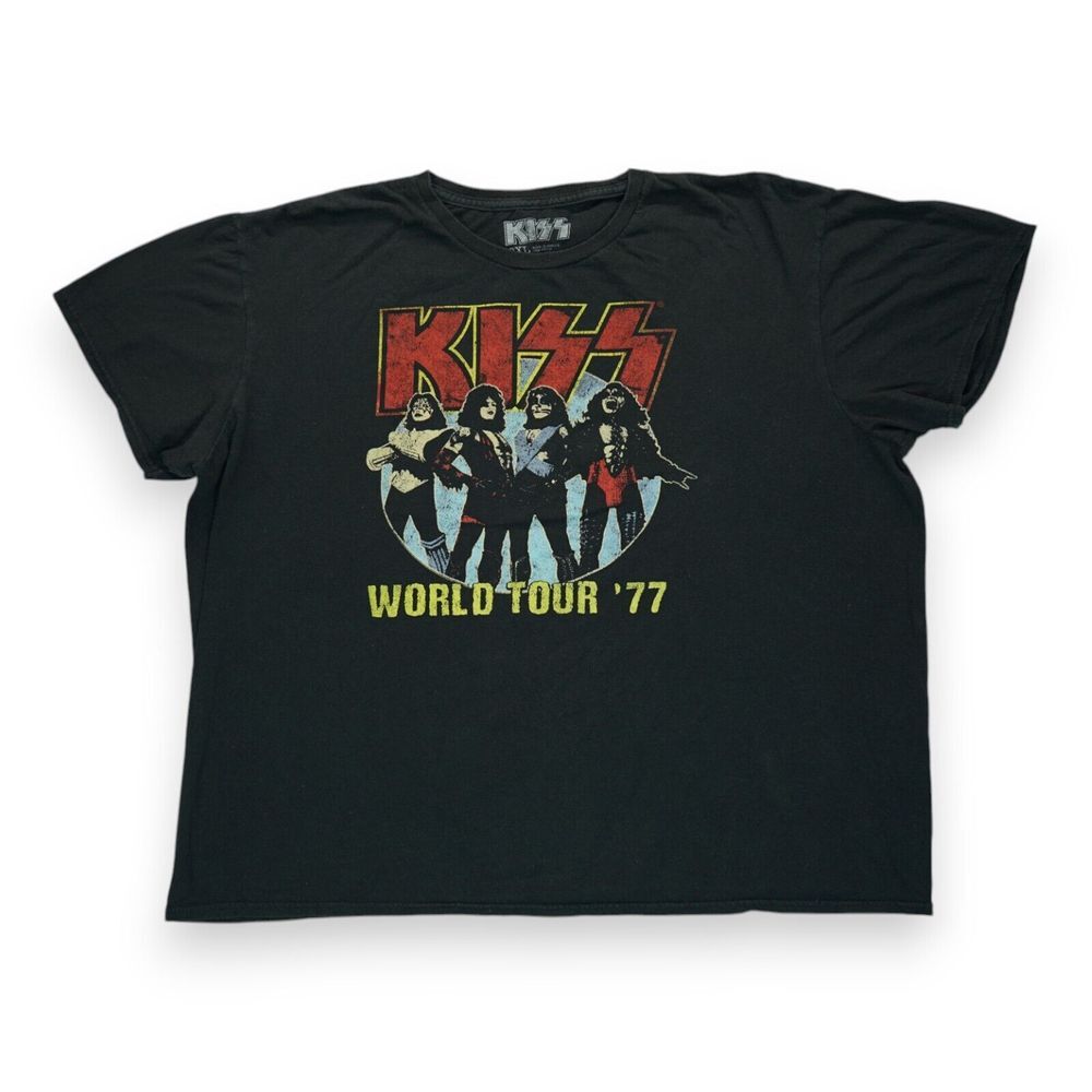 Kiss Rock Band Shirt Size 2XL‎ Black Music World Tour 77 Concert